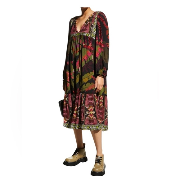 FARM Rio Dresses & Skirts - FARM Rio Black, Olive & Pink Printed Midi Dress